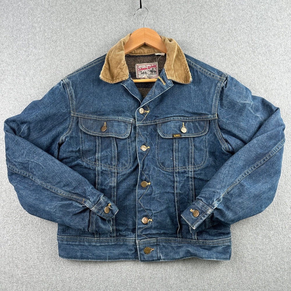 Vintage 70s Lee Denim Jacket Mens L Blue Storm Rider Blanket Lined Corduroy USA